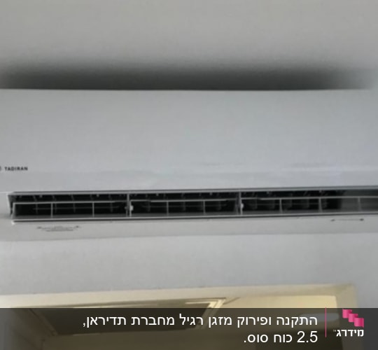 מזגן קיר לבן מותקן על קיר פנימי